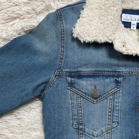 🎉2X HP🎉 Loft Jean Jacket with Sherpa Lining 💗 Blue & Ivory - Picture 6 of 15